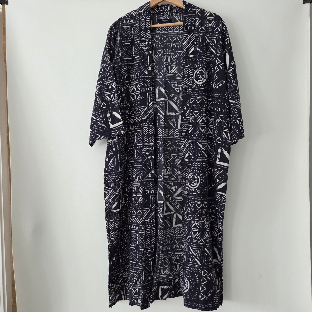 Madewell Womens M/L Black White Tribal Geometric Print Cotton Duster Kimono Robe
